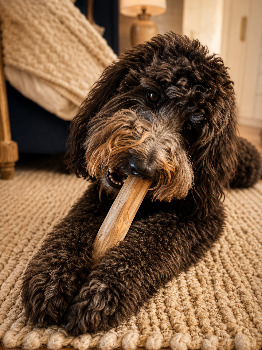 Dog chewing natural coffee wood chew toy