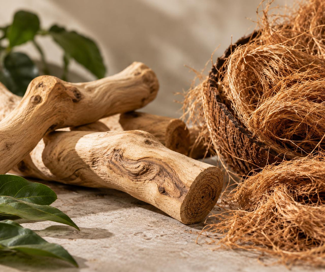 Natural coffee wood and coconut coir materials
