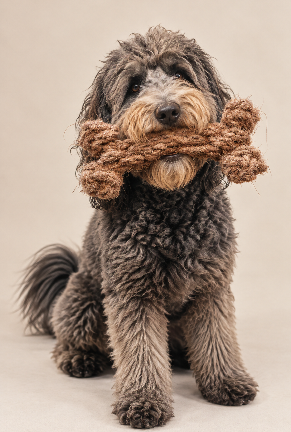 Dog playing with The Coco Bone™ | natural coconut husk enrichment toy